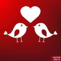 Lovers of birds isolated on a red background. Lovely.