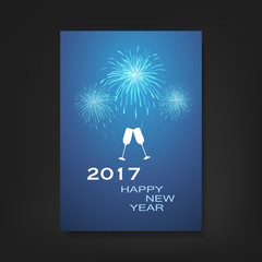 New Year Card Background - Flyer Design with Fireworks - 2017