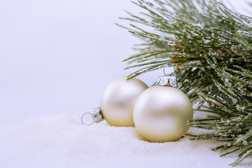 Fototapeta na wymiar Spruce branches balls Christmas background