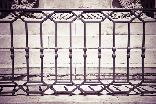Old italian wrought iron railing with geometric designs - toned image
