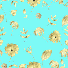 Seamless pattern of golden plants