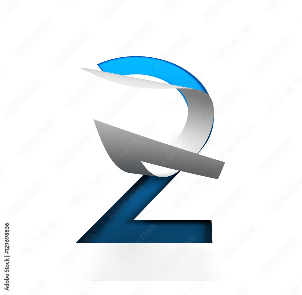 Fototapete curl paper font on cut out background. number 2. 3d rendering