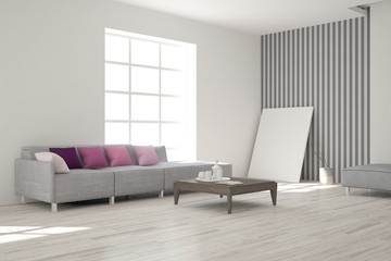 White room with sofa. Scandinavian interior design