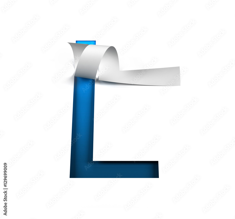 Poster curl paper font on cut out background. letter l. 3d rendering