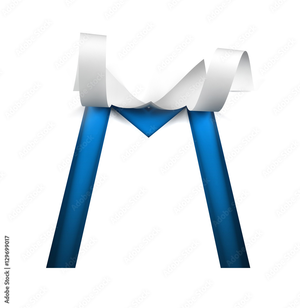 Poster curl paper font on cut out background. letter m. 3d rendering