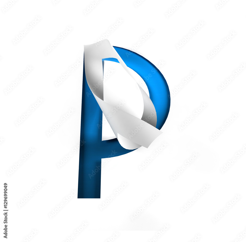 Poster curl paper font on cut out background. letter p. 3d rendering