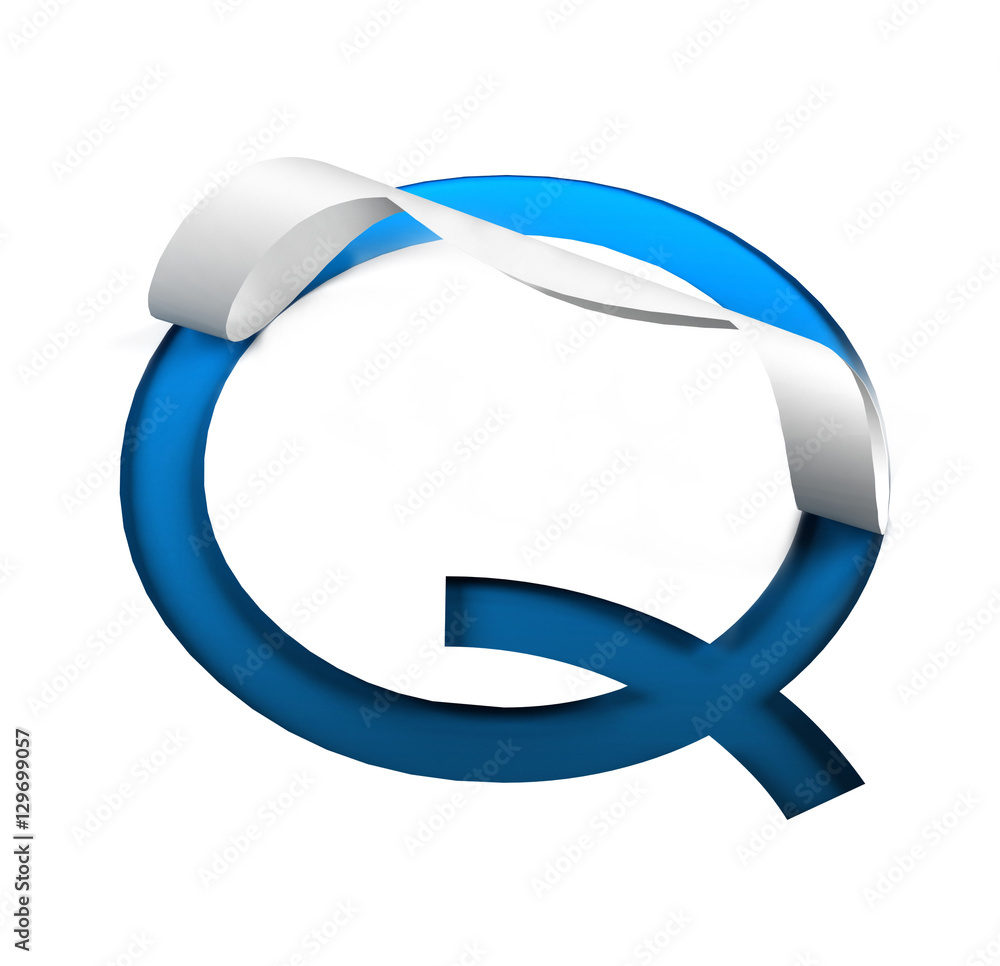 Poster curl paper font on cut out background. letter q. 3d rendering
