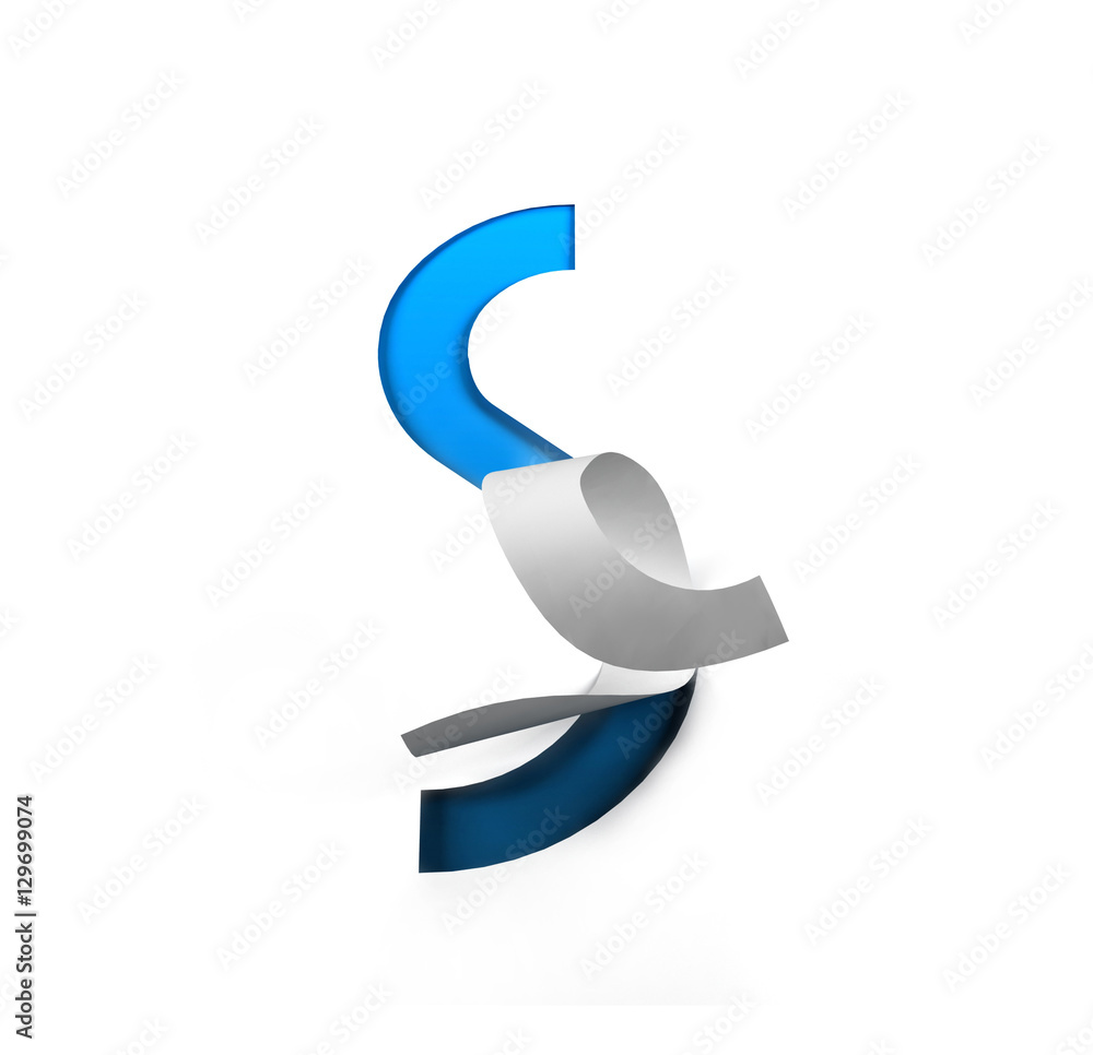 Poster curl paper font on cut out background. letter s. 3d rendering