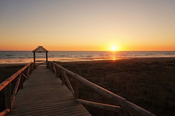 Fototapeta na wymiar Sunset Beach, El Palmar Spain 