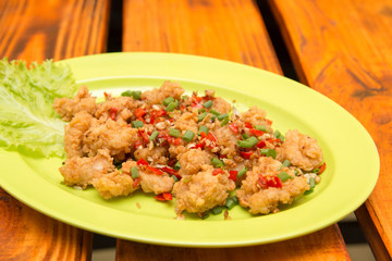 Squid fried floured calamari spicy with chili