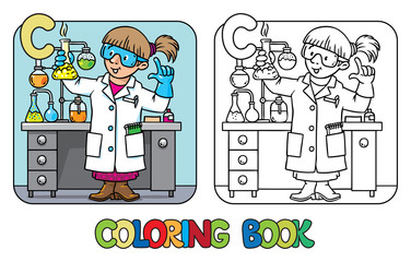 Chemist coloring book. Profession ABC. Alphabet C