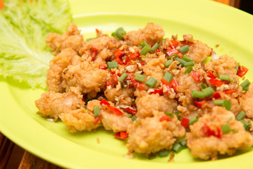Squid fried floured calamari spicy with chili