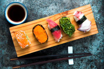 Sushi Set served on wooden