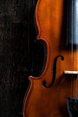 Violin on wooden dark background