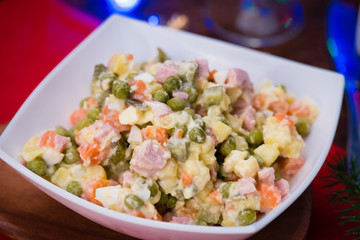 Russian Salad Olivie. Christmas. Tradition. New Year. Macro.