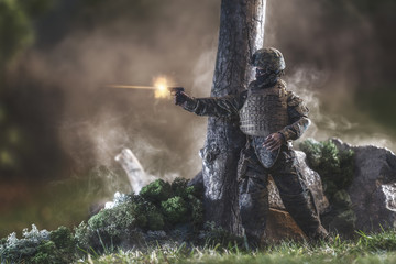 Toy that recreates a soldier covering himself with an explosion