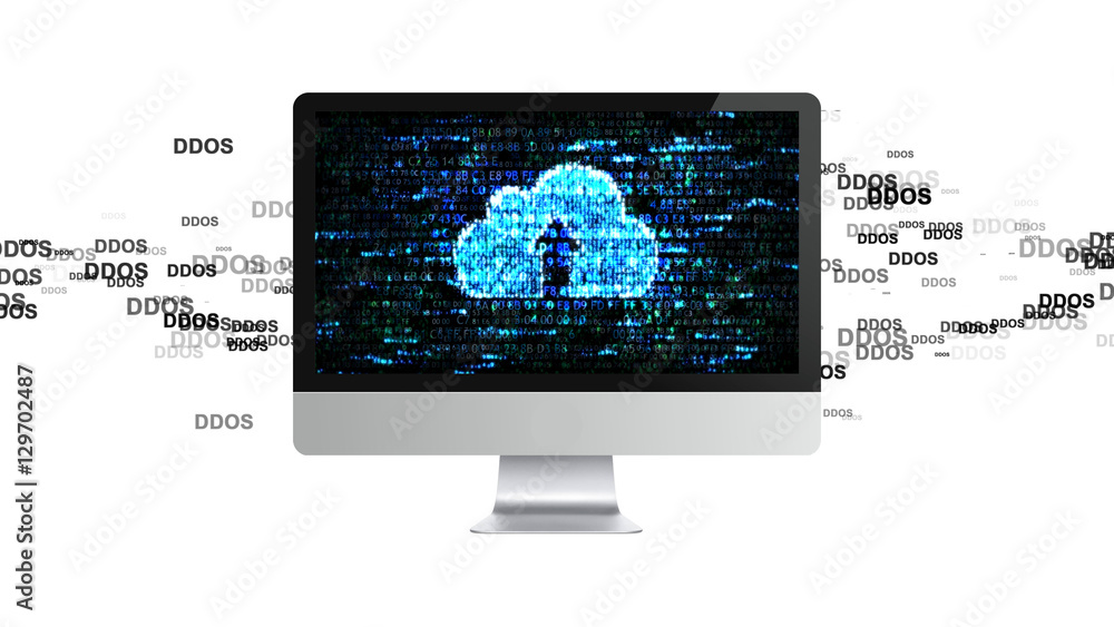 Poster ddos attack, infection trojan, virus attacks. cloud storage and computer code