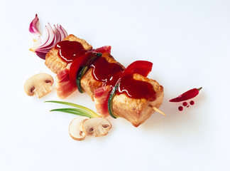 Grilled Pork kebab with ketchup