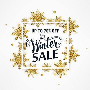 Vector illustration of winter sale gold poster