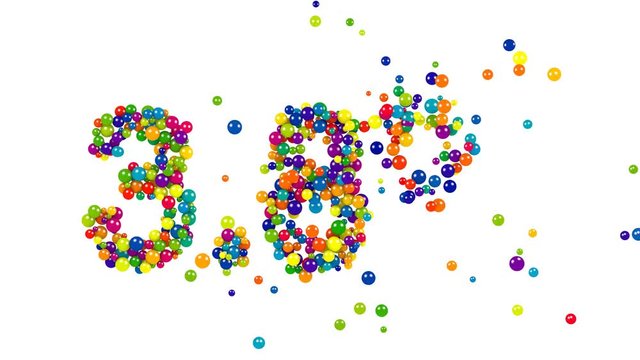 Dynamic rainbow colored 3.8 percent icon with isolated numbers formed of small balls in the colors of the spectrum for use in advertising for business and banking