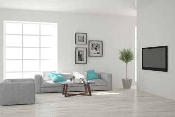 Naklejka na ściany i meble White room with sofa. Scandinavian interior design