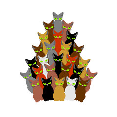 Fototapeta premium Christmas tree of cats. Spruce of pet. fir-tree from cat. New Ye