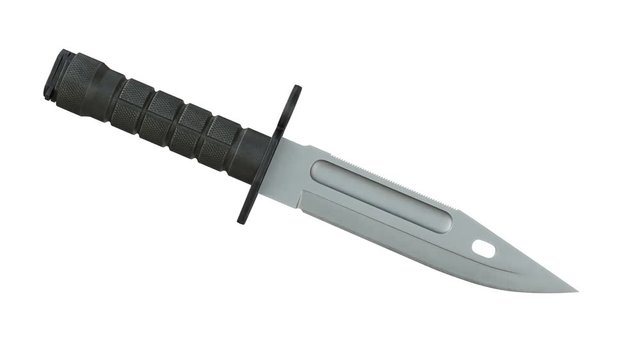 Knife army military with sharp blade, alpha channel. 3D animation object loop