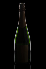 Champagne bottle on black backdrop