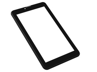 Tablet black background front left side angle