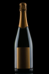 Champagne bottle on black background