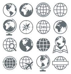 Earth Globe Round Icon Set - vector illustration