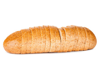 Cut loaf of bread isolated on white background