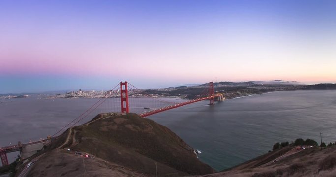 Golden Gate Bridge Sunset. A Wide angle view from Slacker Hill.