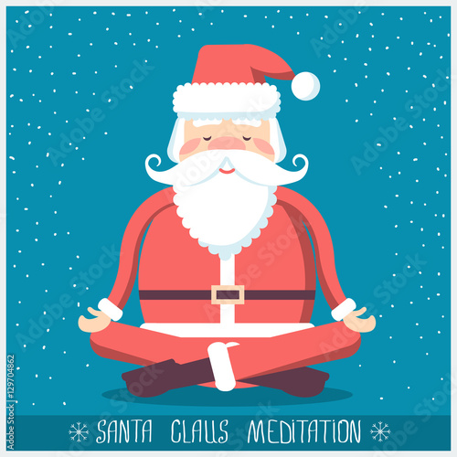 "Santa claus doing yoga meditation.Vector christmas 
