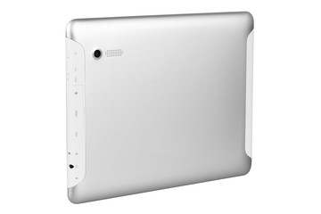 Tablet white silver button back straight left side