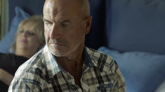 mad man is going to kill his wife: murder, blood, knife, madness