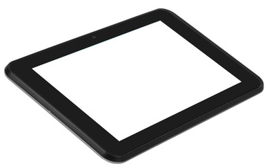 Tablet device black with silver metal front angle