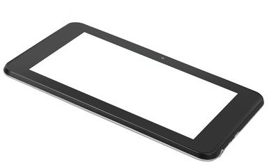 Tablet device black with silver metal front angle flying