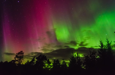 Northern lights (Aurora borealis) in the illuminated sky