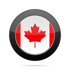 Flag of Canada. Shiny black round button.