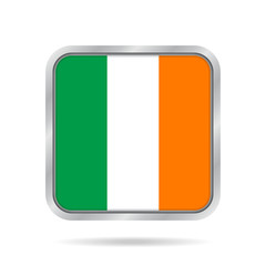flag of Ireland, shiny metallic gray square button