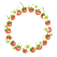 Watercolor vector wreath with strawberry
