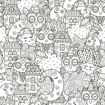 Good night seamless pattern for coloring book