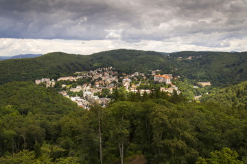 Fototapeta na wymiar Aerial view of spa town Karlovy Vary in Czech republic