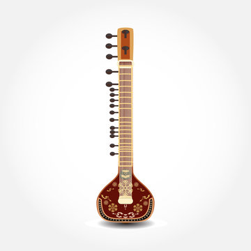 Vector illustration of sitar isolated on white background.