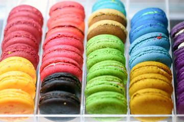 French colorful macarons background