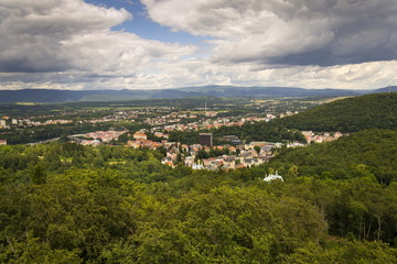 Aerial view of spa town Karlovy Vary in Czech republic
