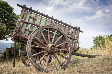 old wooden chariot in the countryside