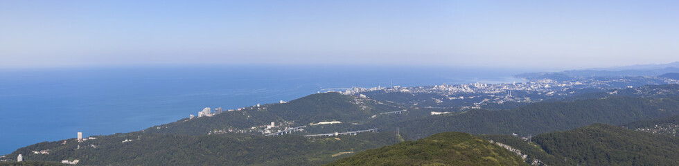 Panoramic view of the city Sochi with mountains Big Ahun, Krasnodar region, Russia