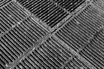 Metal floor texture in black and white